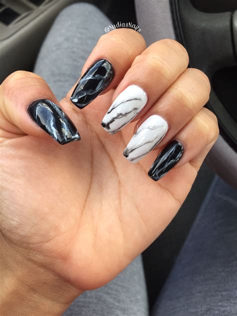 coffin black and white nail designs|coffin black acrylic nails.